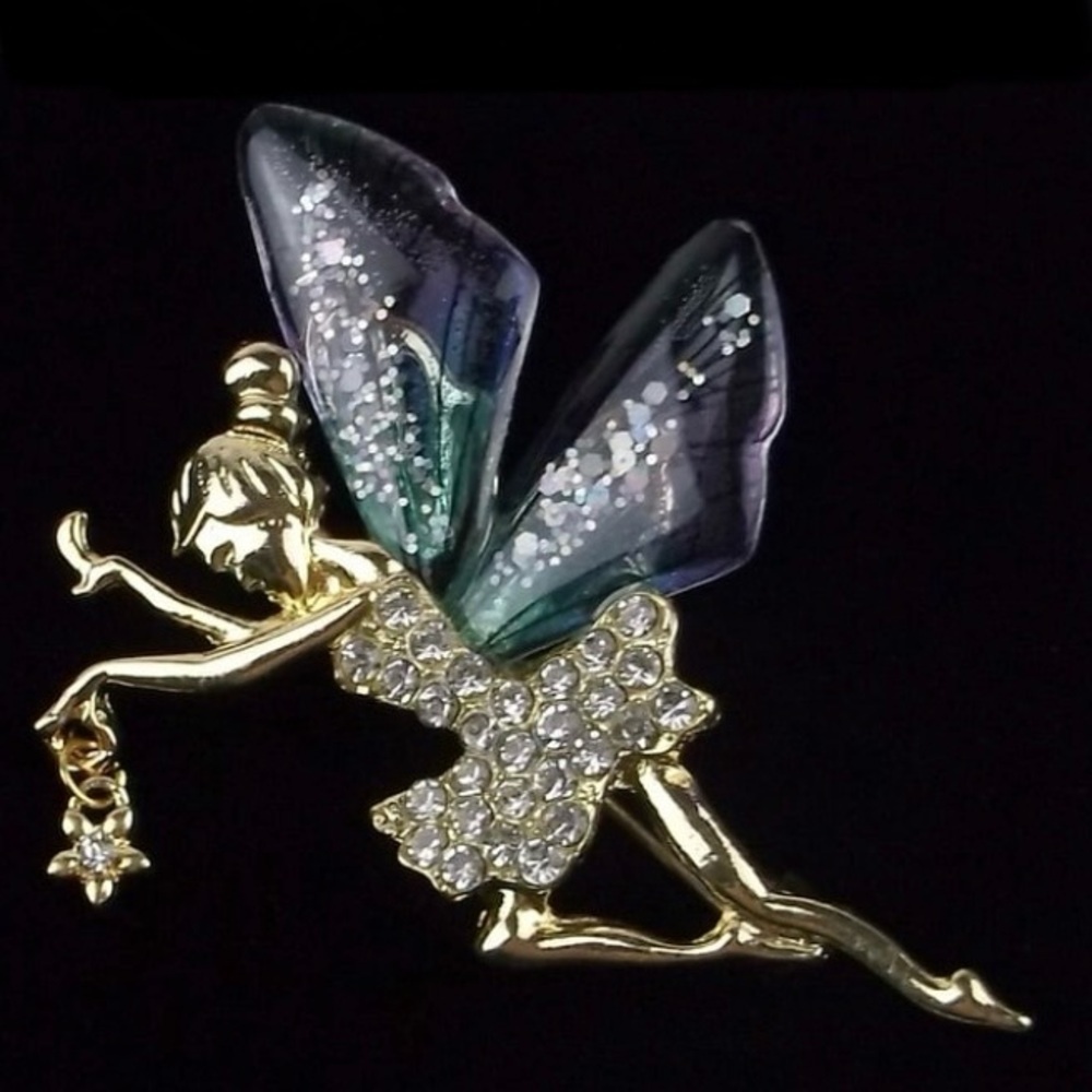 Gold Tone Enameled Rhinestone‎ Fairy Brooch